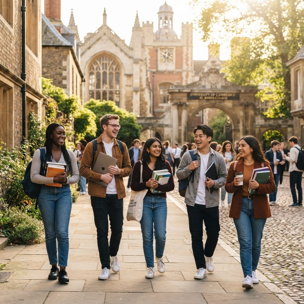 Étudiants internationaux souriants sur un campus européen